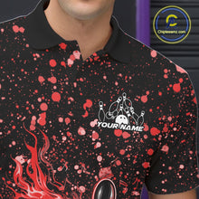 Load image into Gallery viewer, Custom Red Splatter Music Flame Bowling Men Polo Shirt, Music Bowling Jerseys IPHW11003