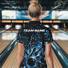 Load image into Gallery viewer, Custom Blue Splatter Music Flame Bowling Women Polo Shirt, Music Bowling Jerseys IPHW11004