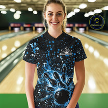 Load image into Gallery viewer, Custom Blue Splatter Music Flame Bowling Women Quarter-Zip Shirt, Music Bowling Jerseys IPHW11004