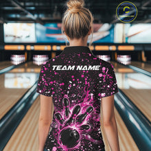 Load image into Gallery viewer, Custom Pink Splatter Music Flame Bowling Women Quarter-Zip Shirt, Music Bowling Jerseys IPHW11005