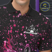 Load image into Gallery viewer, Custom Pink And Purple Splatter Music Flame Bowling Men Polo Shirt, Music Bowling Jerseys IPHW11006