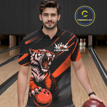 Load image into Gallery viewer, Custom Black And Orange Tiger Bowling Team Men Shirt, Bowling League Shirt Bowler Uniform IPHW10776