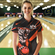 Load image into Gallery viewer, Custom Black And Orange Tiger Bowling Team Women Shirt, Bowling League Shirt Bowler Uniform IPHW10776