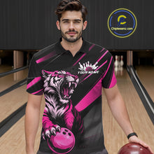 Load image into Gallery viewer, Custom Black And Pink Tiger Bowling Team Men Shirt, Bowling League Shirt Bowler Uniform IPHW10777