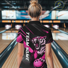 Load image into Gallery viewer, Custom Black And Pink Tiger Bowling Women Shirt, Bowling League Shirt Bowler Uniform IPHW10777