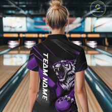 Load image into Gallery viewer, Custom Black And Purple Tiger Bowling Women Shirt, Bowling League Shirt Bowler Uniform IPHW10778
