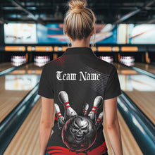 Load image into Gallery viewer, Custom Black And Red Grunge Style Skull Bowling Polo Shirts For Women, Bowling Team Uniform IPHW8907