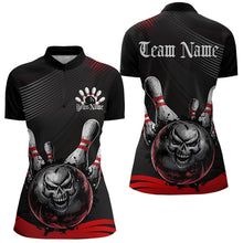 Load image into Gallery viewer, Custom Black And Red Grunge Style Skull Bowling Quarter-Zip Shirts For Women Team Uniform IPHW8907