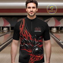 Load image into Gallery viewer, Custom Red Flame Bowling Men Quarter-Zip Shirt, Team Jerseys Bowling League Shirt IPHW11281