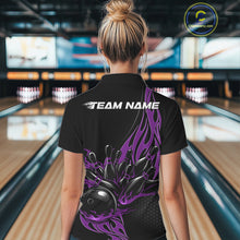 Load image into Gallery viewer, Custom Purple Flame Bowling Women Quarter-Zip Shirt, Team Jerseys Bowling League Shirt IPHW11283