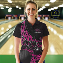 Load image into Gallery viewer, Custom Pink Flame Bowling Women Polo Shirt, Team Jerseys Bowling League Shirt IPHW11284