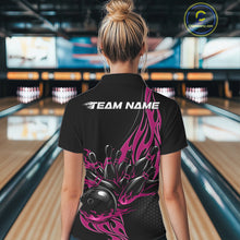 Load image into Gallery viewer, Custom Pink Flame Bowling Women Polo Shirt, Team Jerseys Bowling League Shirt IPHW11284
