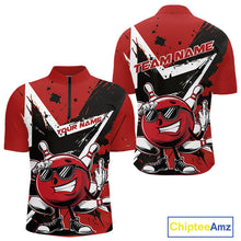 Load image into Gallery viewer, Custom Black And Red Star Funny Bowling Quarter-Zip Shirts For Men, Bowling Tournament Shirt IPHW9358