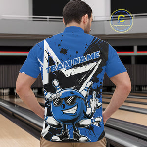 Custom Black And Blue Star Funny Bowling Quarter-Zip Shirts For Men, Bowling Tournament Shirt IPHW9359