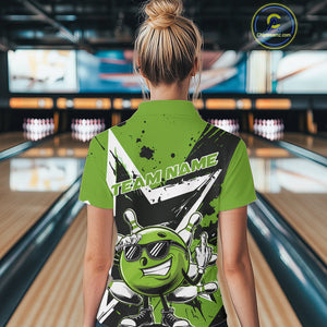 Custom Black And Green Star Funny Bowling Polo Shirts For Women, Bowling Tournament Shirt IPHW9360
