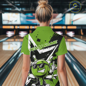 Custom Black And Green Star Funny Bowling Women Quarter-Zip Shirt, Bowling Team Shirt IPHW9360