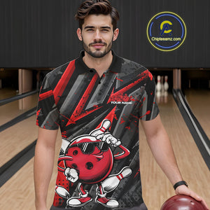 Black And Red Funny Custom Bowling Jerseys, Cool Bowling Polo Shirts For Men IPHW9361