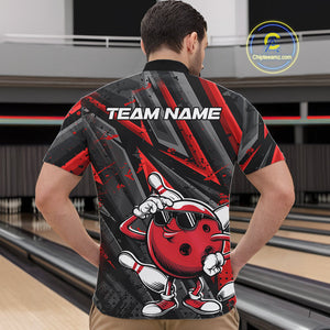 Black And Red Funny Custom Bowling Jerseys, Cool Bowling Quarter-Zip Shirts For Men IPHW9361