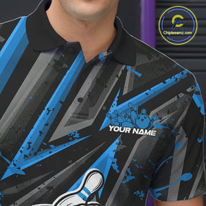 Black And Blue Funny Custom Bowling Jerseys, Cool Bowling Polo Shirts For Men IPHW9362