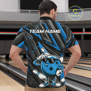 Black And Blue Funny Custom Bowling Jerseys, Cool Bowling Quarter-Zip Shirts For Men IPHW9362