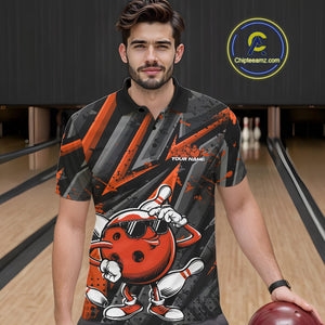 Black And Orange Funny Custom Bowling Jerseys, Cool Bowling Polo Shirts For Men IPHW9363