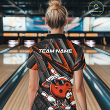 Load image into Gallery viewer, Black And Orange Funny Custom Bowling Jerseys, Cool Bowling Quarter-Zip Shirts For Women IPHW9363