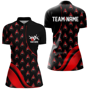 Custom Red Flame Bowling Shirts For Women, Personalized Team Bowling Shirts IPHW6958