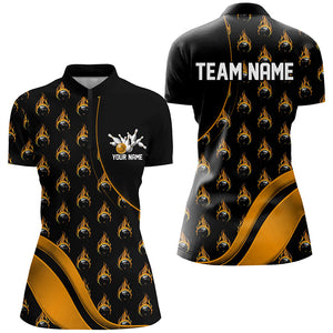 Custom Gold Flame Bowling Shirts For Women, Personalized Team Bowling Shirts IPHW6960