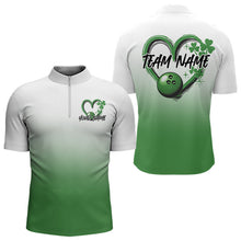 Load image into Gallery viewer, Custom Heart St Patricks Day Bowling Quarter-Zip Shirts For Men, Lucky Shamprock Bowling Team Shirt IPHW8601