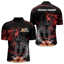 Load image into Gallery viewer, Custom Black And Red Flame Dragon Bowling Team Men Quarter-Zip Shirts, Bowling League Shirt IPHW8911