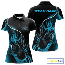 Load image into Gallery viewer, Custom Blue Flame Bowling Women Jerseys, Bowling Team League Shirt Bowlers Jerseys IPHW11296