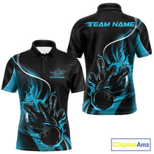 Load image into Gallery viewer, Custom Blue Flame Bowling Men Jerseys, Bowling Team League Shirt Bowlers Jerseys IPHW11296