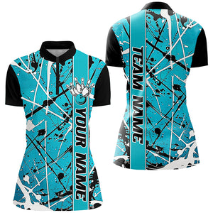 Blue Camo Custom Bowling Team Shirts For Women, Bowling Tournament Jerseys For Bowlers IPHW6614