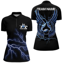 Load image into Gallery viewer, Blue Thunder Lightning Bowling Wings Custom Bowling Team Quarter-Zip Shirts For Women IPHW8393