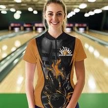 Load image into Gallery viewer, Custom Black And Yellow Flame Bowling Womens Quarter-Zip Shirt, Fire Bowling League Shirt IPHW8621