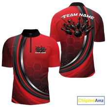 Load image into Gallery viewer, Custom Red Flame Bowling Jerseys, Bowling Team Men Quarter-Zip Shirt Bowlers Outfit IPHW11314