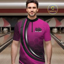 Load image into Gallery viewer, Custom Pink Flame Bowling Jerseys, Bowling Team Men Quarter-Zip Shirt Bowlers Outfit IPHW11315