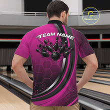 Load image into Gallery viewer, Custom Pink Flame Bowling Jerseys, Bowling Team Men Quarter-Zip Shirt Bowlers Outfit IPHW11315