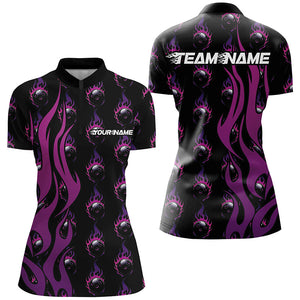 Custom Purple Flame Bowling Shirts For Women, Bowling League Shirts With Team Name IPHW6969