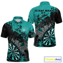Load image into Gallery viewer, Custom Black And Blue-Green Splatter Dart Men Polo Shirt, Grunge Style Dart Team Jerseys IPHW10055