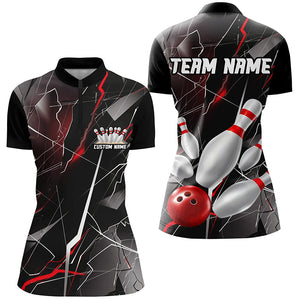 Red Thunder Lightning Custom Bowling Team Shirts For Women, Strike Bowling Jerseys IPHW6466