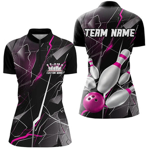 Pink Thunder Lightning Custom Bowling Team Shirts For Women, Strike Bowling Jerseys IPHW6468