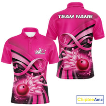 Load image into Gallery viewer, Custom Hope Pink Ribbon Butterfly Bowling Shirt For Men, Breast Cancer Bowling Shirt IPHW11328