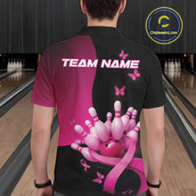 Load image into Gallery viewer, Custom Hope Pink Ribbon Butterfly Bowling Shirt For Men, Breast Cancer Bowling Shirt IPHW11329