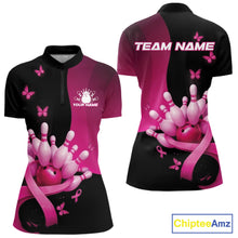 Load image into Gallery viewer, Custom Hope Pink Ribbon Butterfly Bowling Shirt For Women, Breast Cancer Bowling Shirt IPHW11329