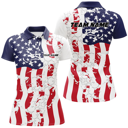 American Flag Custom Bowling Team Shirts For Women, Patriotic Bowling Team Jerseys IPHW6977