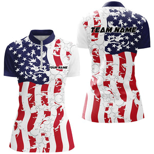 American Flag Custom Bowling Team Shirts For Women, Patriotic Bowling Team Jerseys IPHW6977