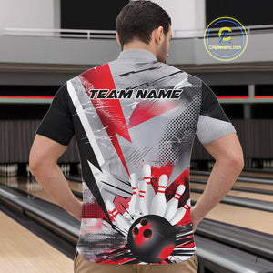 Custom Red And Gray Geometric Bowling Jerseys Bowling Team Quarter-Zip Shirts For Men IPHW9508