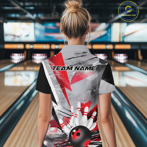 Custom Red And Gray Geometric Bowling Jerseys Bowling Team Quarter-Zip Shirts For Women IPHW9508