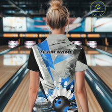 Load image into Gallery viewer, Custom Blue And Gray Geometric Bowling Jerseys Bowling Team Quarter-Zip Shirts For Women IPHW9509